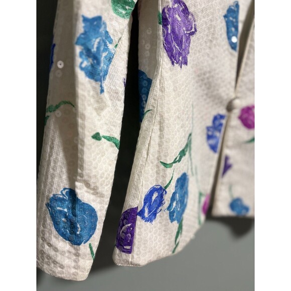 VTG Sequin Jacket Union Tag Sz 8 flowers Retro Elegant Festive Glam - Picture 8 of 10